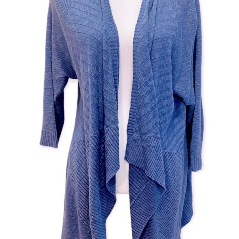Eileen Fisher Blue Textured Linen mixed Cardigan